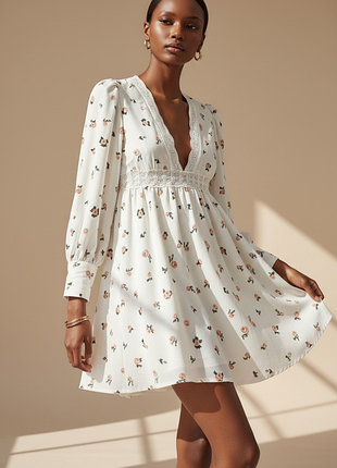 Біла коротка сукня у квітковий принт asos