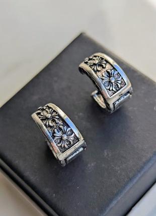 Сережки chrome hearts silver horn with crosses