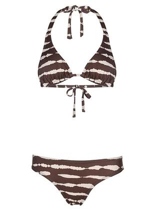 Коричневый летний купальный низ  в полоску раздельный beach panties