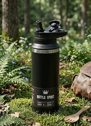 Термос-поїлка bottle sport 550 мл з нержавіючої сталі спортивна пляшка для води black