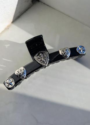 Заколка black chrome hearts silver shield