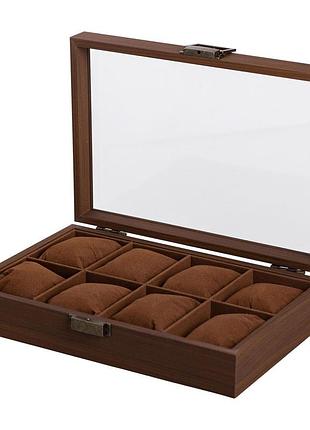 Деревянная шкатулка для часов 31×21×8,7 см на 8 отсеков коричневая hp-5-12