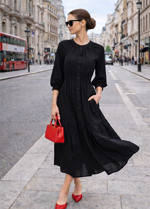 Нова жіноча сукня з льону чорного кольору