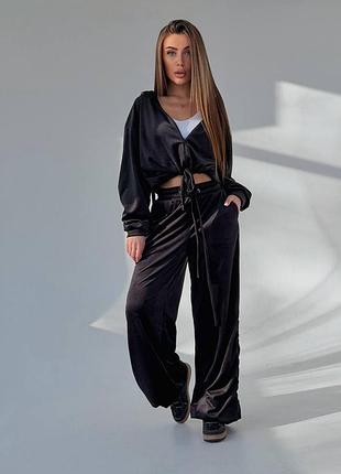Черный велюровый спортивный костюм oversize