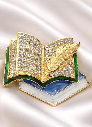 Брошка книга з пером, вінтажний стиль, прикраса для вчителя/читача 📚✨