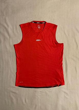 Майка nike run dri-fit, червона з принтом, розмір m