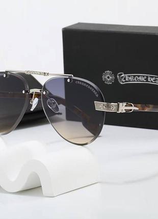 Солнцезащитные мужские очки коричневые chrome hearts трендовые на лето фирменные авиаторы от солнца имиджеви для пляжа металлическ