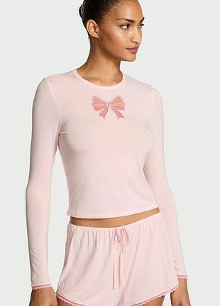 Пижама кофта + шорты розовая из модала (м) victoria’s secret modal lace bow set 🎀