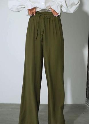 Жіночі повсякденні класичні лляні штани брюки палаццо