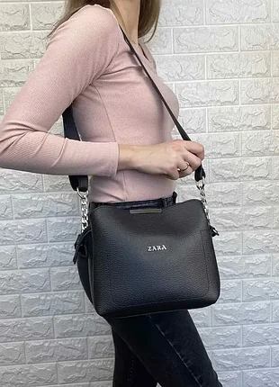 Женская сумочка на плечо стиль zara черная с золотом 893