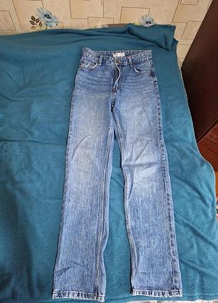 Джинсы straight high waist прямые голубые на высокий рост