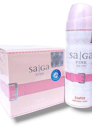 Набор женский saga pink emper (парфюмированная вода 100 мл дезодорант 200 мл) эмпер сага пинк