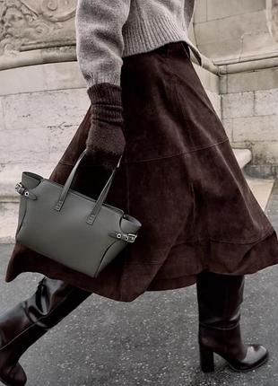 Стильна сіра жіноча міні-сумка тоут zara