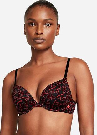 Бюстгальтер чорний в червоні великі серця push up victoria´s secret