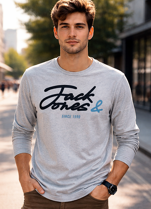 Стильный мужской лонгслив серого цвета jack & jones core made in bangladesh, 💯 оригинал