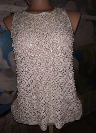 Красива блуза майка в перлинах і паєтках,бавовна river island