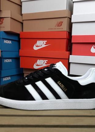 Чоловічі кросівки adidas gazelle чорні з білим