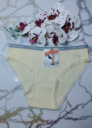 Жіночі трусики рубчик з мереживом бавовняні сліпи coralle klaare s/m l/xl