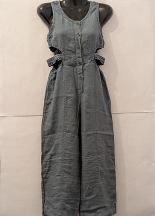 Комбинезон лен для девочки zara,11,12,152,синий,lый,палаццо,джинсовый цвет,легкий, летний, палаццо,широкий,свободный,прямый,лито
