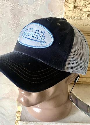 Бархатная бейсболка ссеткой — темно бирюзовая с голубым— тракер —von dutch—56—58см