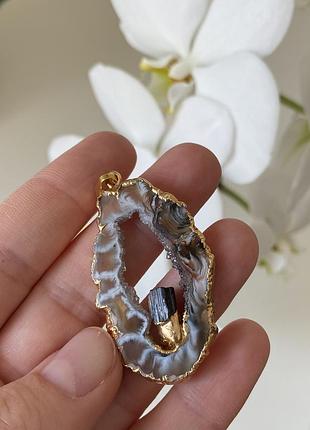 Підвіс, кулон із агатом, турмаліном, позолотою
