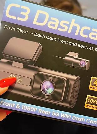 Профессиональный двухкамерный видеорегистратор c3 dashcam 4k + 1080p с поддержкой 5g wifi