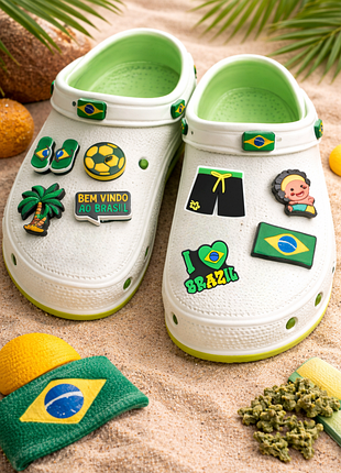 Джибитсы бразиллия футбол набор 8 шт jibbitz brazil украшения для крокс аксессуары для crocs украшения на кроксы декор для обуви подарок футболисту