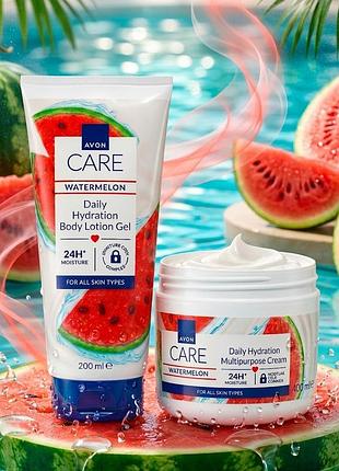 Набір avon care кавун: лосьйон-гель для тіла 200 мл + мультифункціональний крем для обличчя, рук і тіла 400 мл