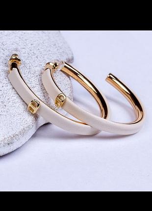 Серьги кольца женские, белые шарики