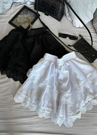 Спідниця юбка міні коротка шорти з рюшами кружево