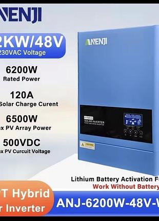 Гібридний сонячний інвертор anenji 6.2 kw безперебійник однофазний 48v із функцією wifi 6,2 квт