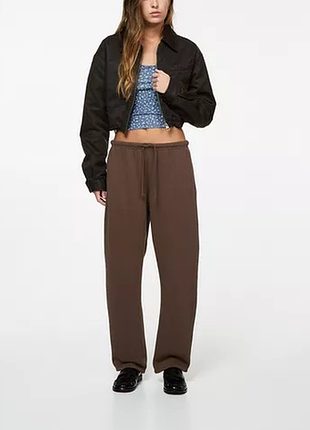 Спортивные штаны для девочки pull &amp; bear, 164,14,хлопок, коричневые,широкие,свободные,прямые,флис,тролёнка,джоггеры,флисовые,брюки,демисезон