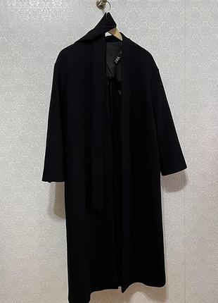 Вовняне довге пальто оверсайз на запах zara manteco