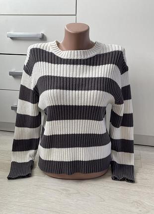 Свитер в полоску полосатый молочный серый женский s