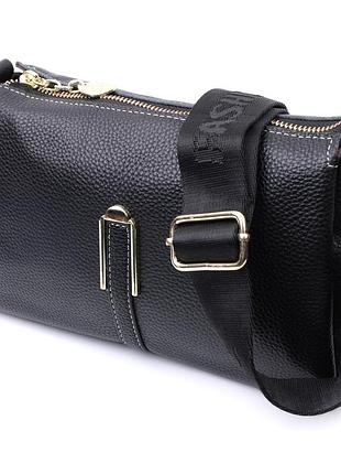 Женская сумка с металлическим украшением посередине из натуральной кожи vintage 22607 черная