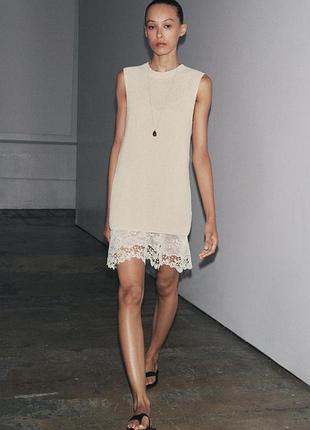 Великолепное вязаное платье zara с кружевом