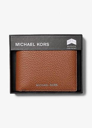 Гаманець зі шкіри michael kors cooper pebbled leather billfold wallet with coin pouch