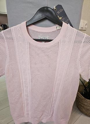 Стильная новая пудровая ажурная из натуральной ткани футболка jack wills 12р