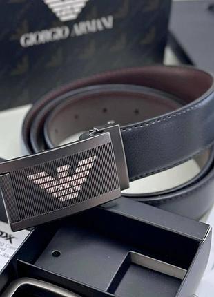 Чоловічий подарунковий набір армані, ремінь armani з двома пряжками, набір armani