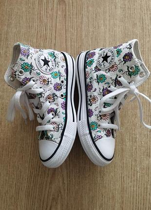 Высокие кеды converse all star с ромашками текстильные