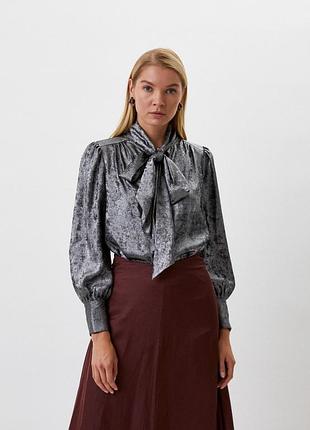 Блуза massimo dutti срібляста з бантом