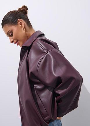 Шкіряний бомбер бордо шкіряна куртка оверсайз шкірний бомбер бордо бордовий бомбер еко шкіра шкіряний бомбер марсала шкірний бомбер шкірянка косуха
