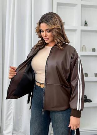 Коричнева куртка еко шкіра коричневий бомбер шкіряний бомбер еко шкіра шкіряна косуха шкірянка косуха кожанка шоколадний бомбер шоколад кожанка