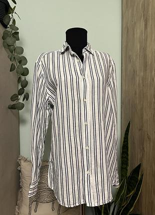 Сорочка 👔 льон    бавовна zara чоловіча біла синя смужка ,m-s,38