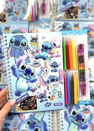 Набір для творчості “stitch” (стіч): гравюра + розмальовка + фломастери + воскові олівці