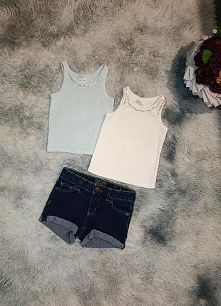 Zara. набор майка в рубчик и джинсовые шорты девочке на 8 р