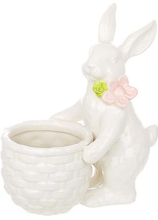 !уценка! декоративное керамическое кашпо зайка с корзиной, 16*9.5*19см (крэк эмали)