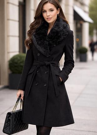 🥰 двубортне пальто з хутром та паском reserved