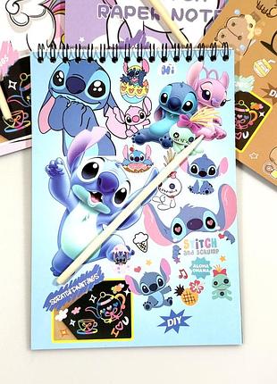 Блокнот-гравюра “stitch” (стіч) а5 — 8 чорних аркушів + дерев’яна паличка