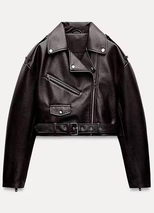 Косуха темно-коричнева oversize під zara екошкіра з ременем l xl нова